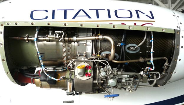 Citation Mustang left engine with cowl off photo