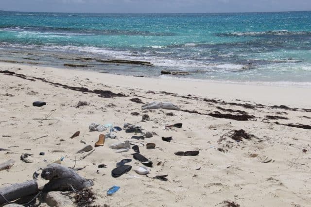 Shoes from Haitian refugen boat on the Cat Island Beach