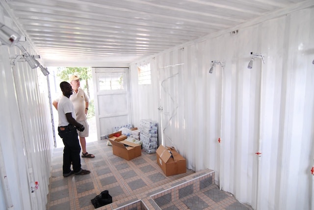 Shipping container converted to a bathroom