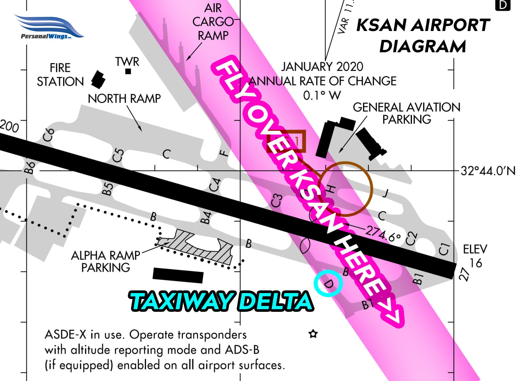 KSAN Airport Chart Taxiway Delta Transition